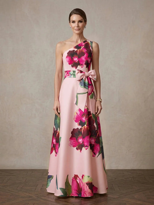Light Pink floor-length mother of the bride dress, front view showing the a-line silhouette