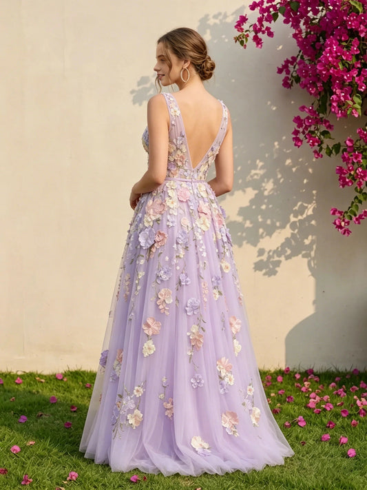 Light Purple floor-length wedding dress, front view showing the a-line silhouette