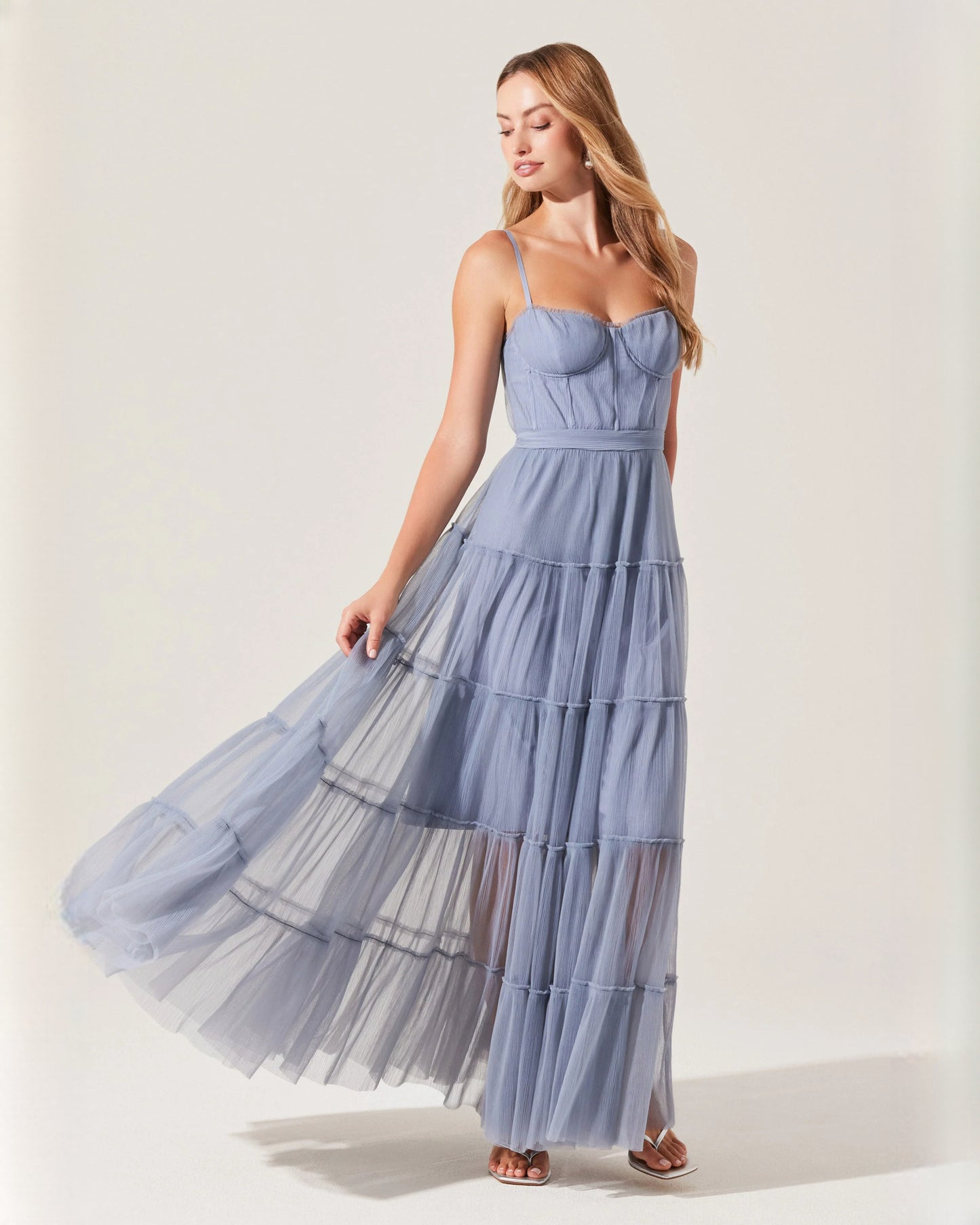 sweetheart mesh a-line maxi bridesmaid dress - image 1