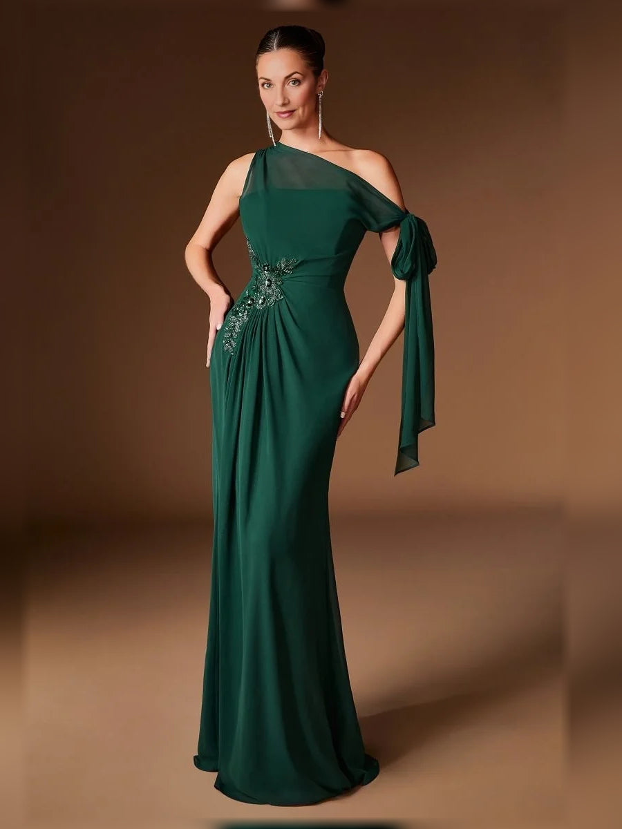Emerald Green floor-length mother of the bride dress, front view showing the mermaid silhouette