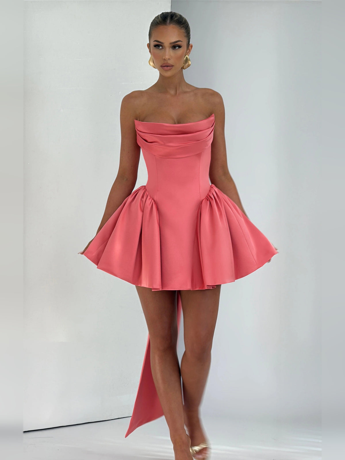 Pink mini homecoming dress, front view showing the silhouette
