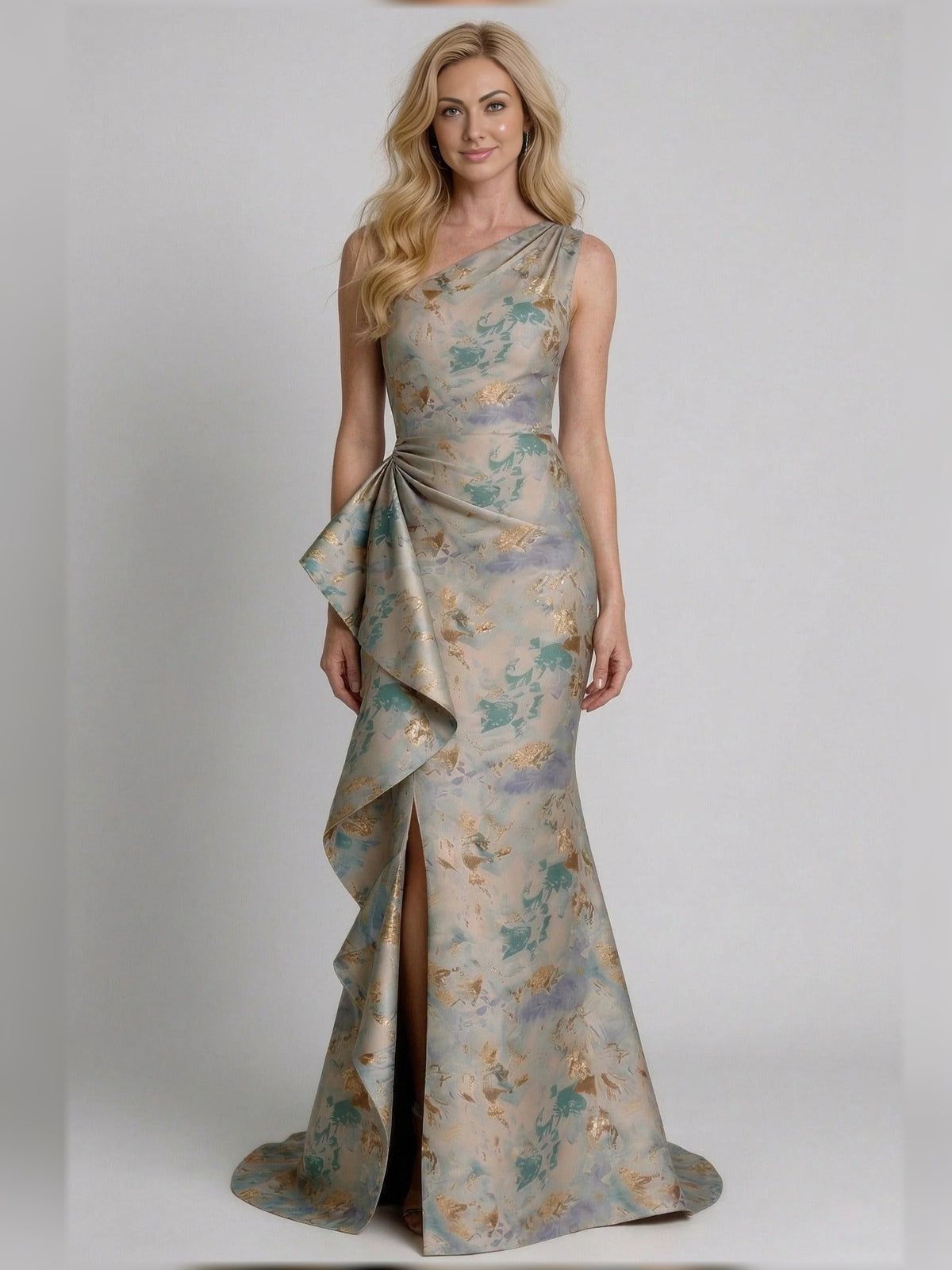 Light Blue floor-length mother of the bride dress, front view showing the mermaid silhouette