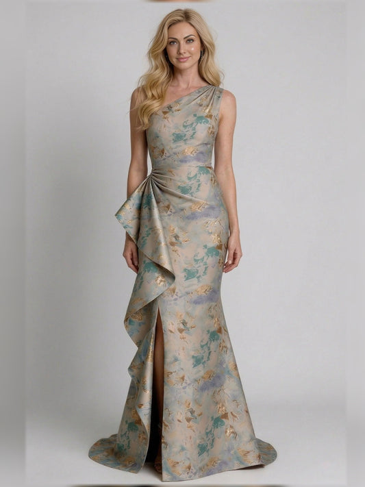 Light Blue floor-length mother of the bride dress, front view showing the mermaid silhouette