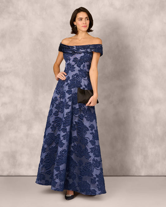 off-shoulder a-line maxi mother of the bride dress - image 1