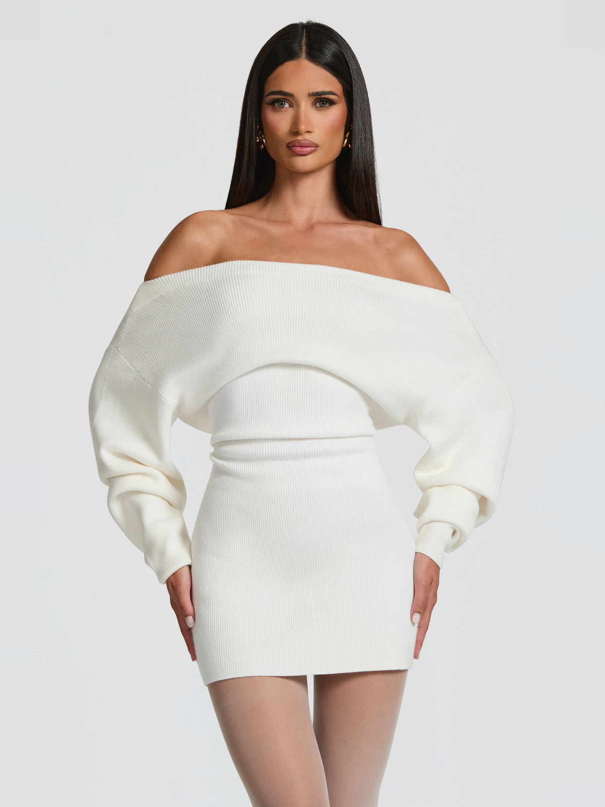 Ivory mini homecoming dress, front view showing the silhouette