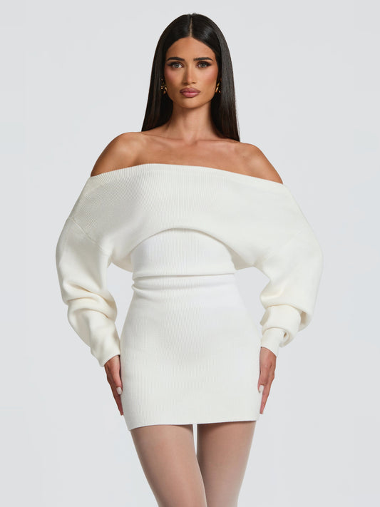 Ivory mini homecoming dress, front view showing the silhouette
