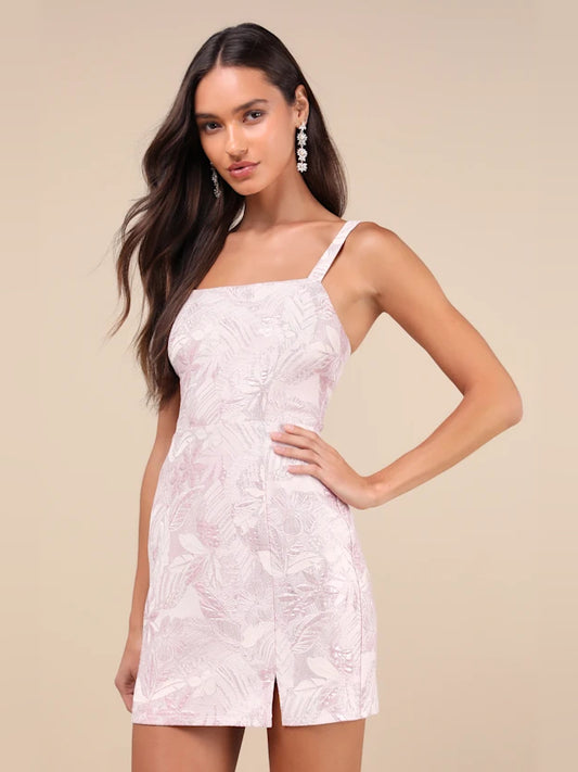 Rose Pink mini homecoming dress, front view showing the silhouette