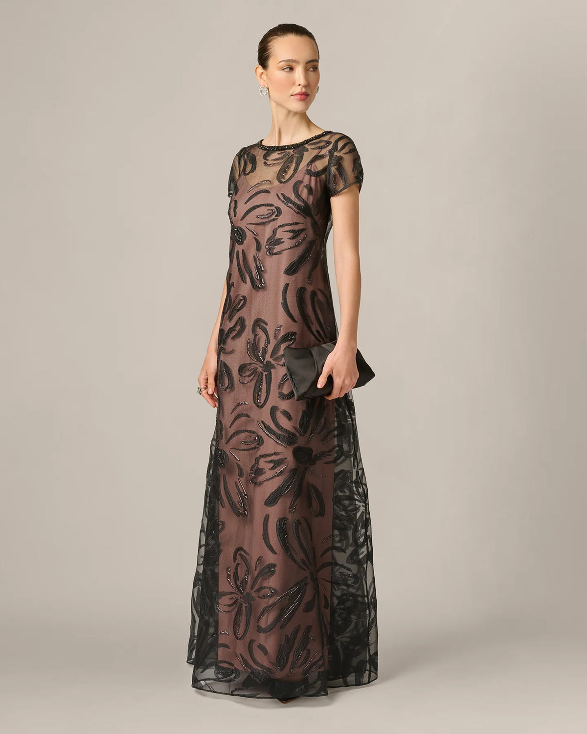 short-sleeve a-line maxi mother of the bride dress - image 1