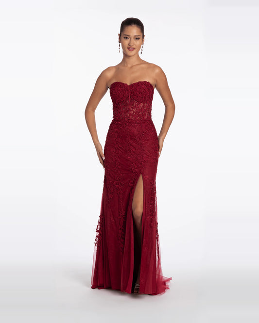 strapless column maxi prom dress - image 1