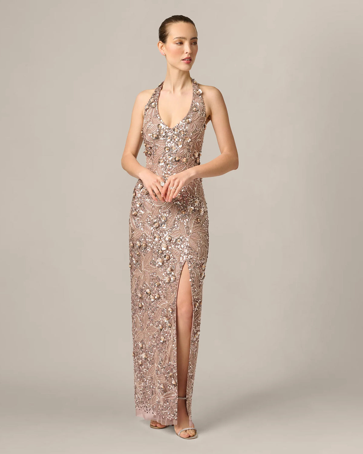halter neck a-line maxi mother of the bride dress - image 1