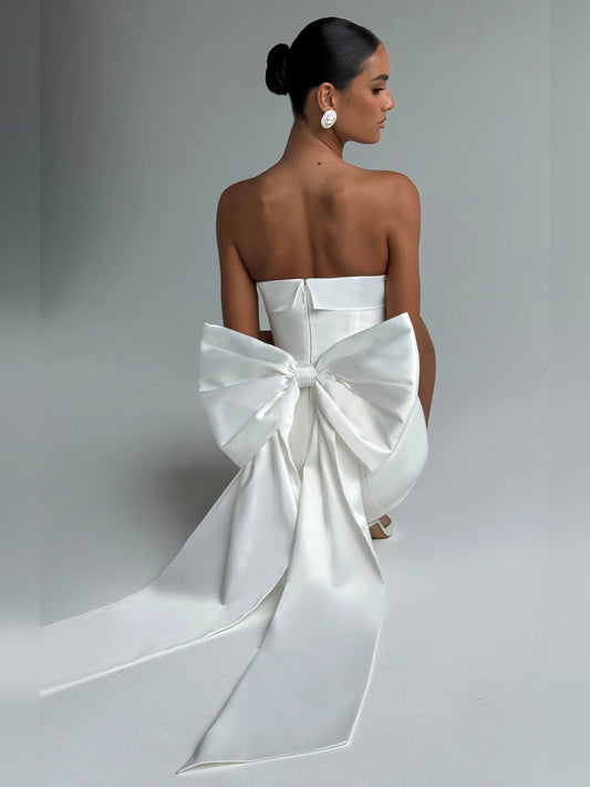 Ivory mini homecoming dress, front view showing the silhouette