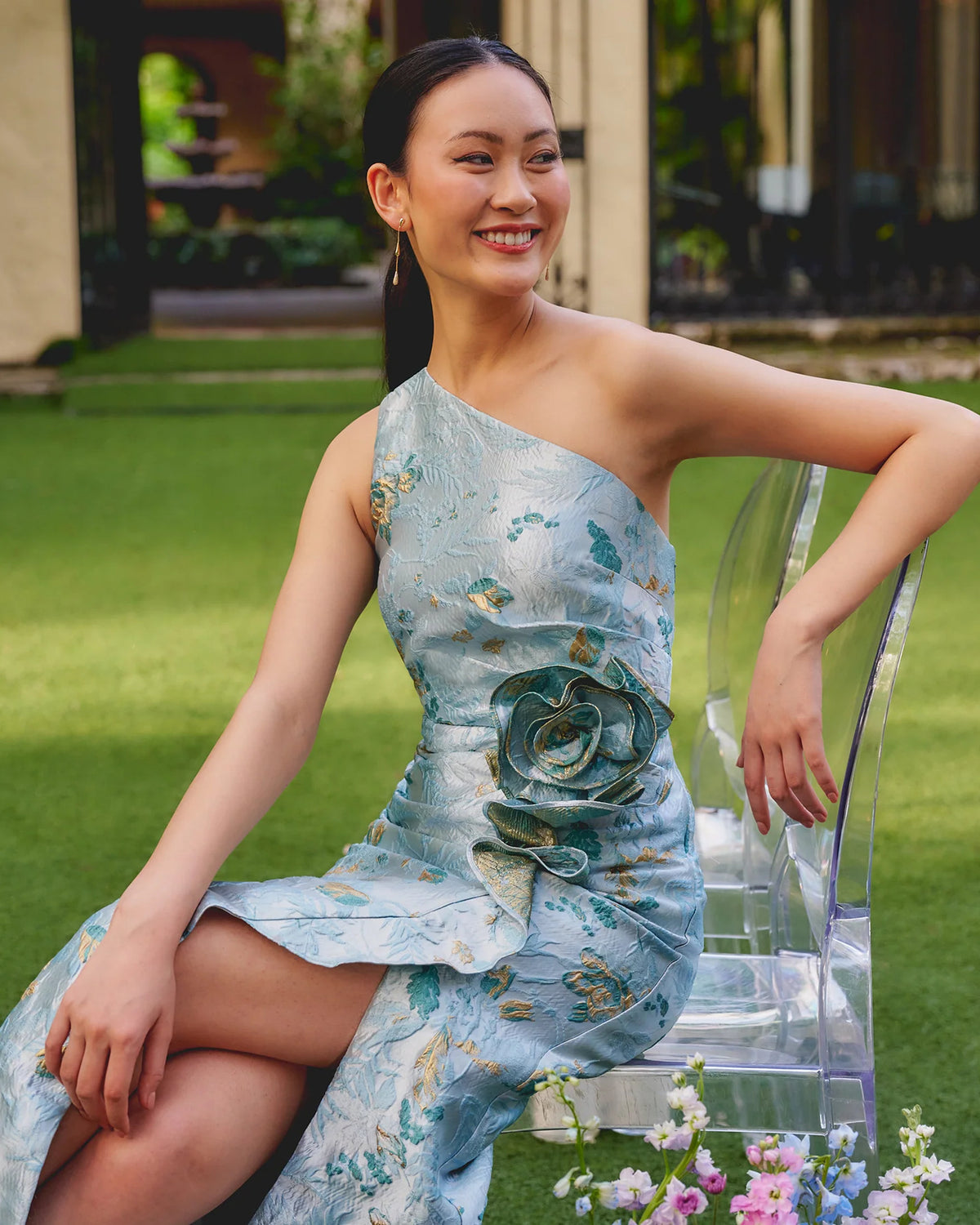 one-shoulder a-line maxi mother of the bride dress - image 1