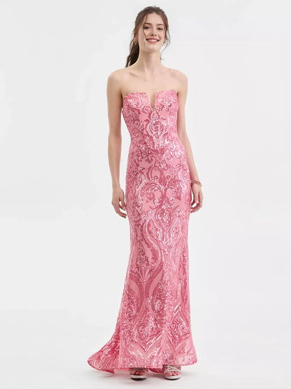 Coral mermaid floor-length formal dress with sweetheart neckline, full-length front view
