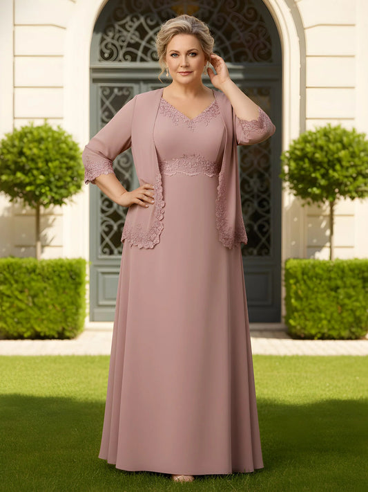 Dusty Rose maxi mother of the bride dress, front view showing the a-line silhouette