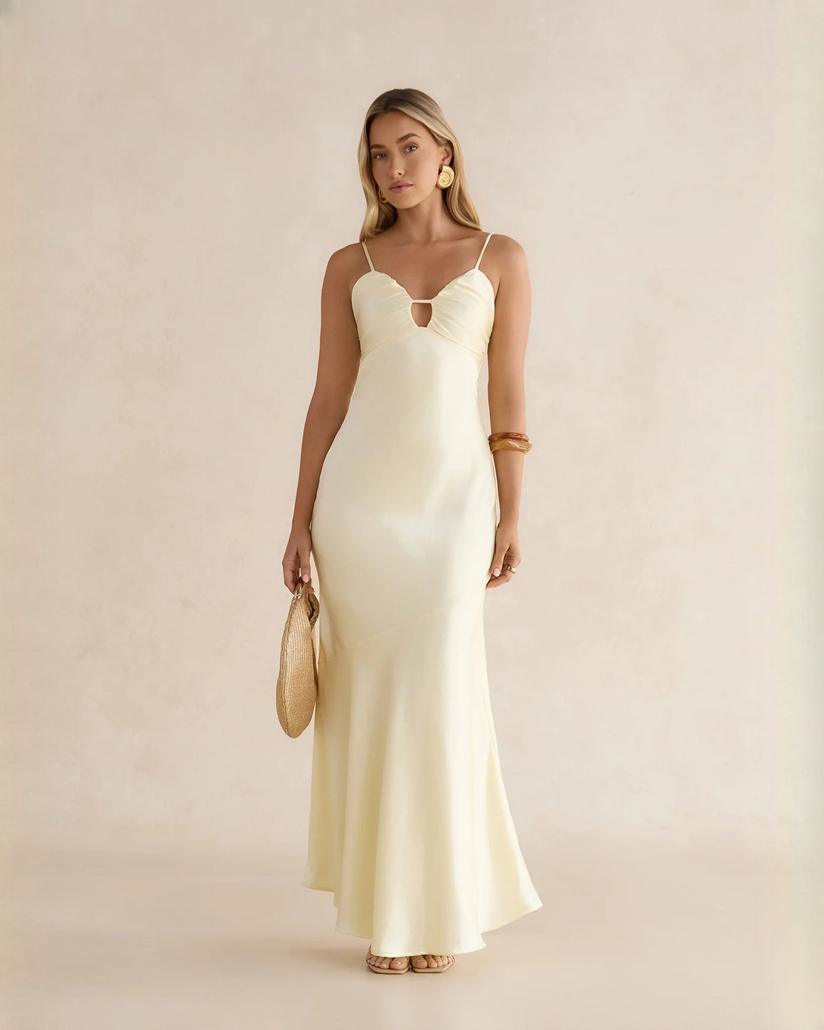 sleeveless satin a-line maxi bridesmaid dress - image 1