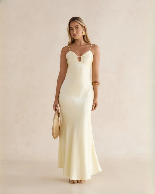 sleeveless satin a-line maxi bridesmaid dress - image 1