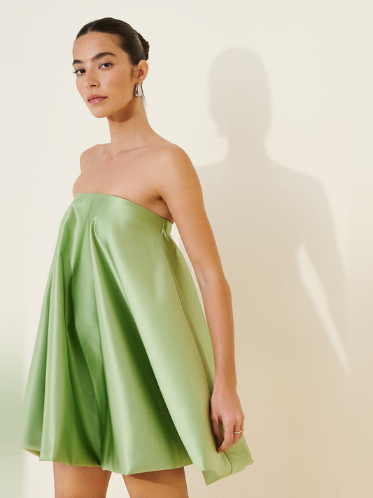 Gold mini homecoming dress, front view showing the silhouette