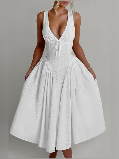 Ivory midi formal dress, full-length front view