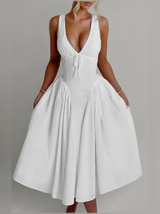 Ivory midi formal dress, full-length front view
