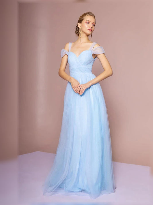 Sky Blue floor-length bridesmaid dress, front view showing the a-line silhouette