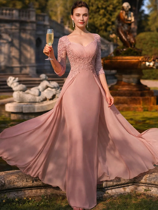 Dusty Rose floor-length mother of the bride dress, front view showing the mermaid silhouette