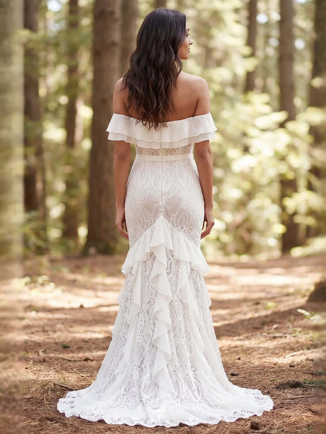 Ivory floor-length wedding dress, front view showing the mermaid silhouette