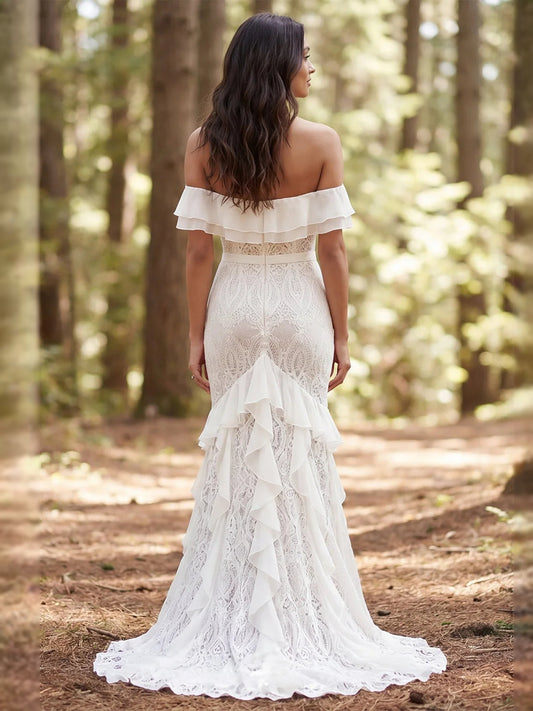 Ivory floor-length wedding dress, front view showing the mermaid silhouette