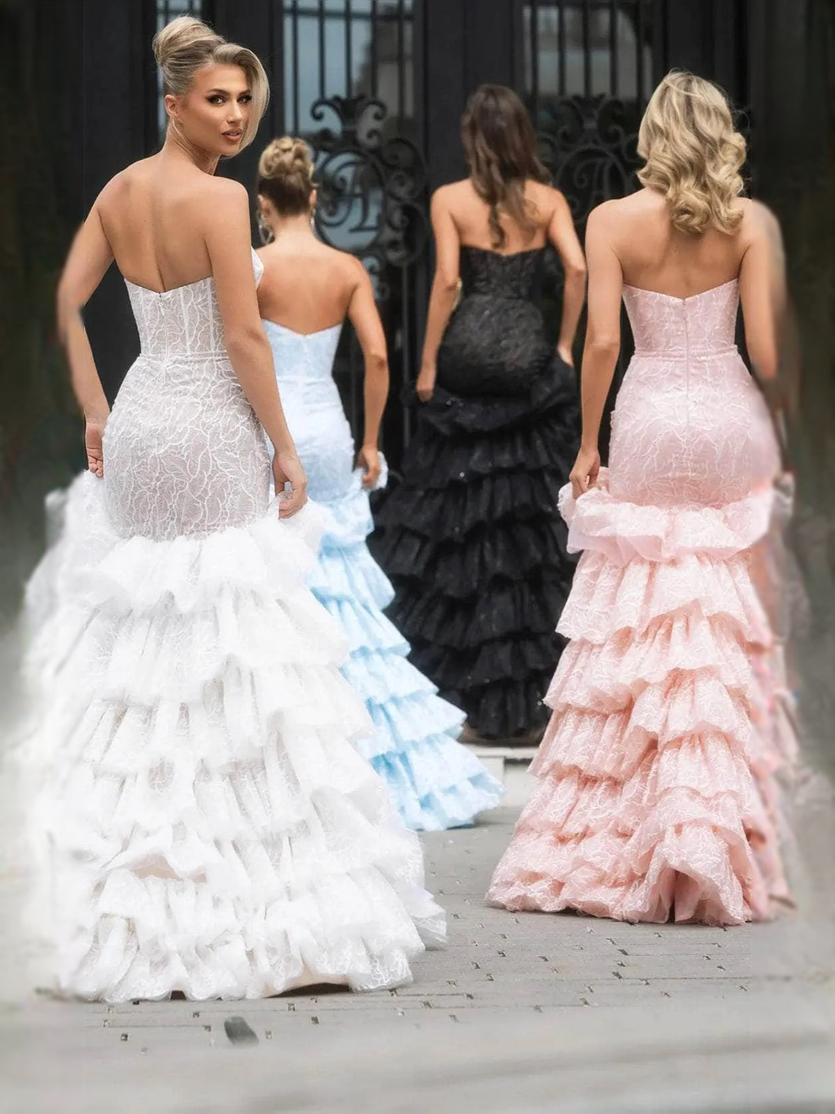 Black maxi prom dress, front view showing the mermaid silhouette