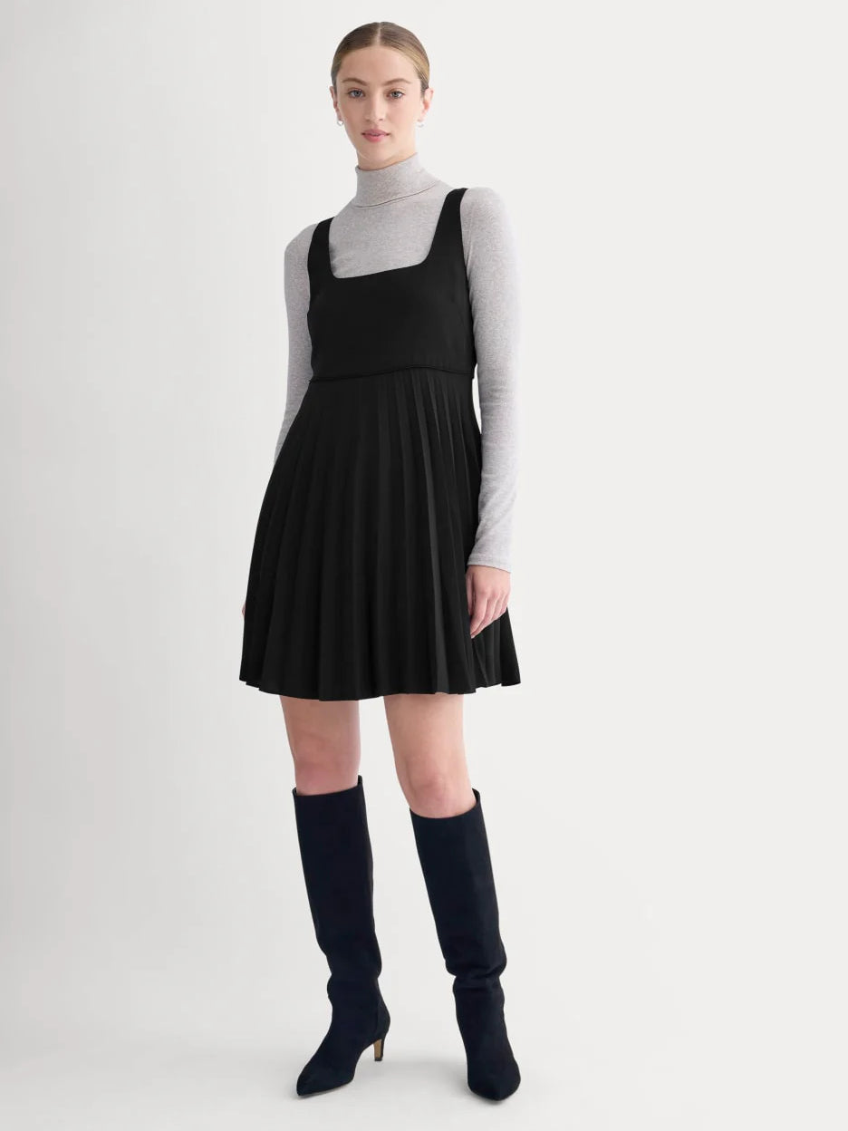 Black mini homecoming dress, front view showing the silhouette