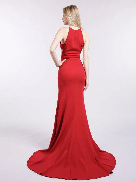 Red maxi prom dress, front view showing the mermaid silhouette