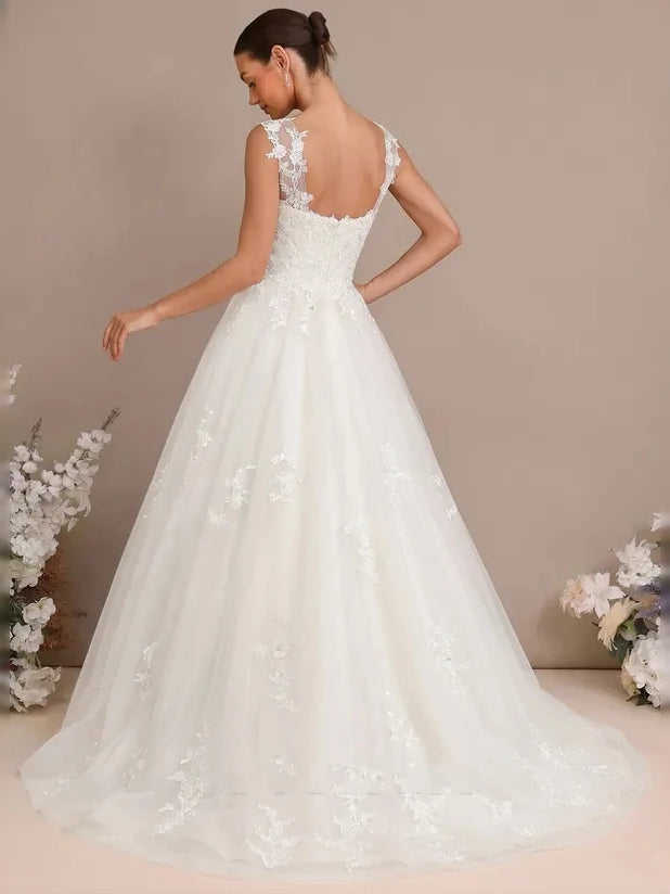Ivory mini wedding dress, front view showing the a-line silhouette
