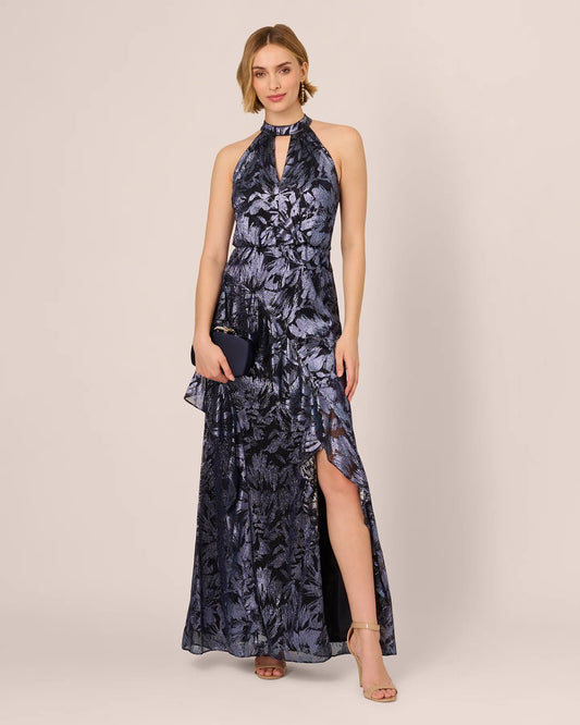 halter neck a-line maxi mother of the bride dress - image 1
