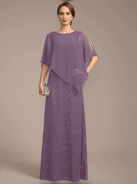 Deep Purple floor-length mother of the bride dress, front view showing the sheath silhouette
