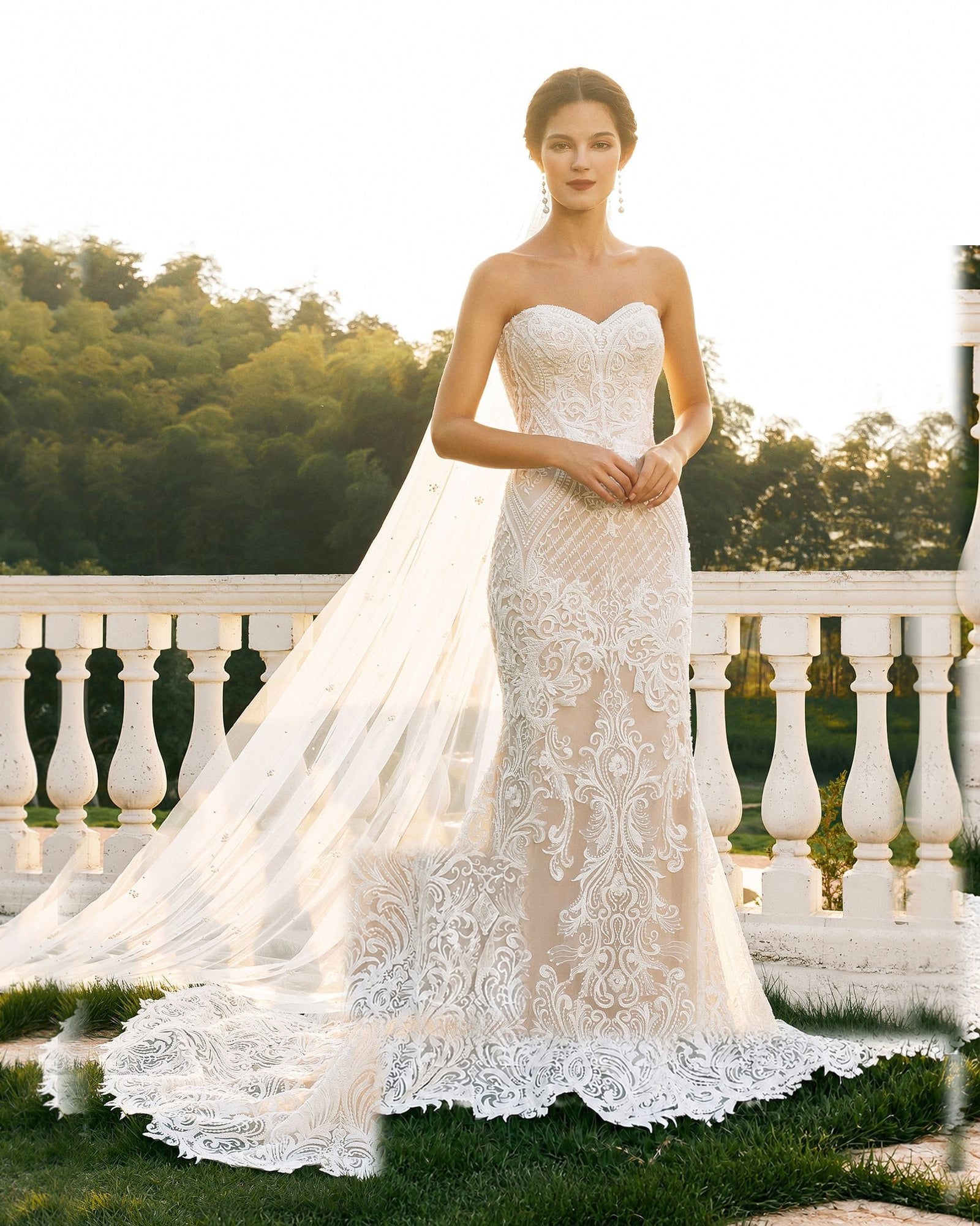 strapless sweetheart lace mermaid wedding dress - image 2