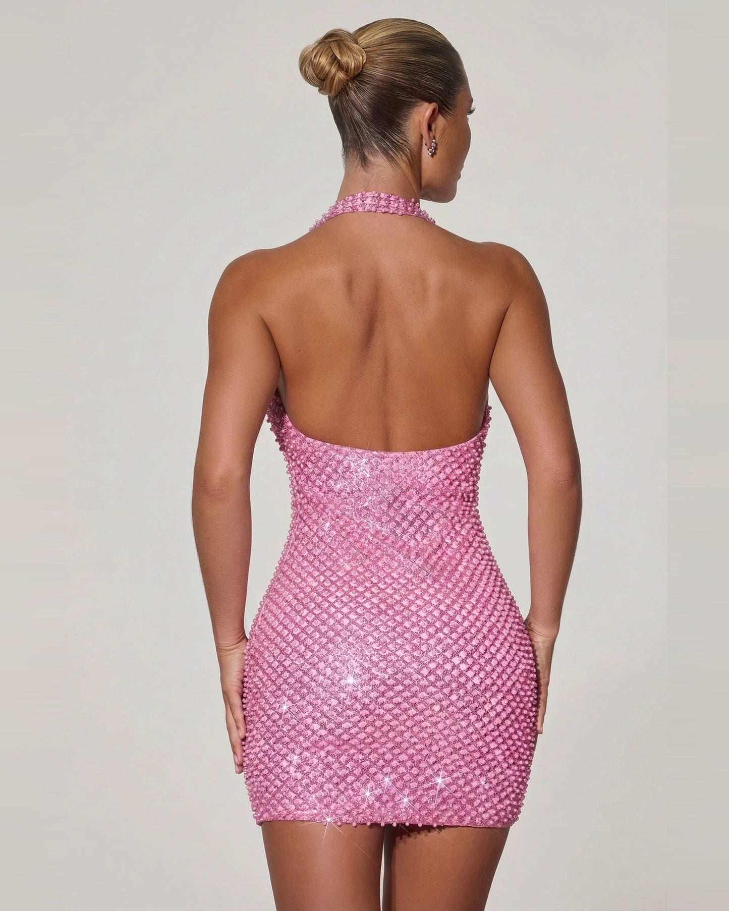 crystal halter cowl neck open back homecoming dress - image 2