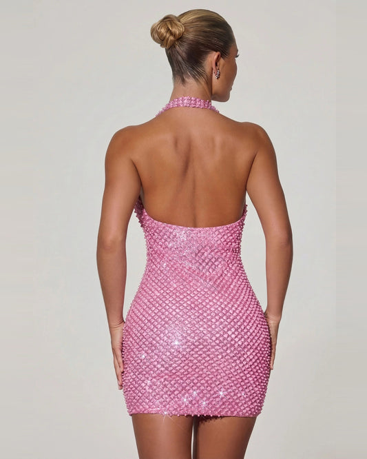 crystal halter cowl neck open back homecoming dress - image 2