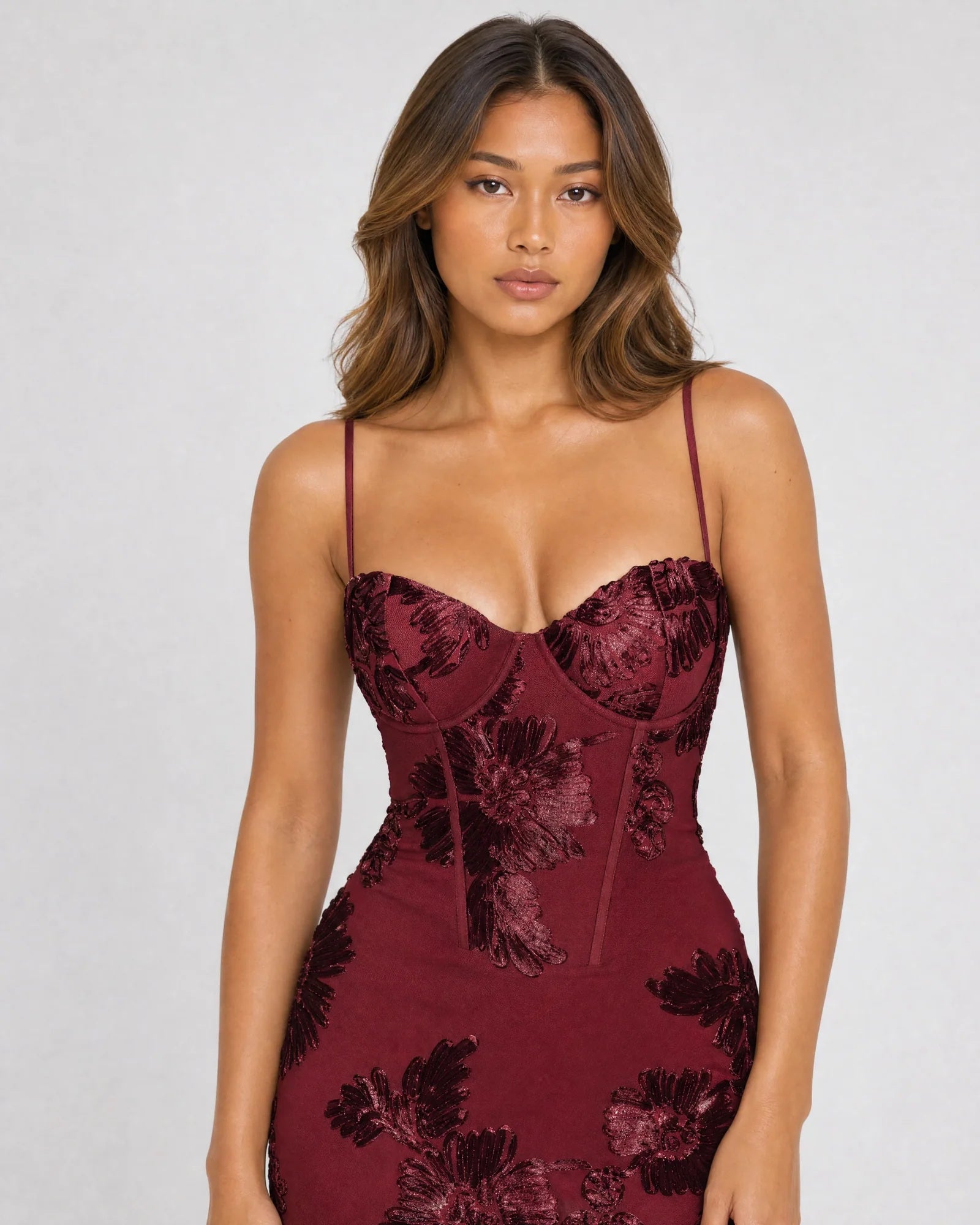 spaghetti strap floral lace mermaid formal dress - image 2