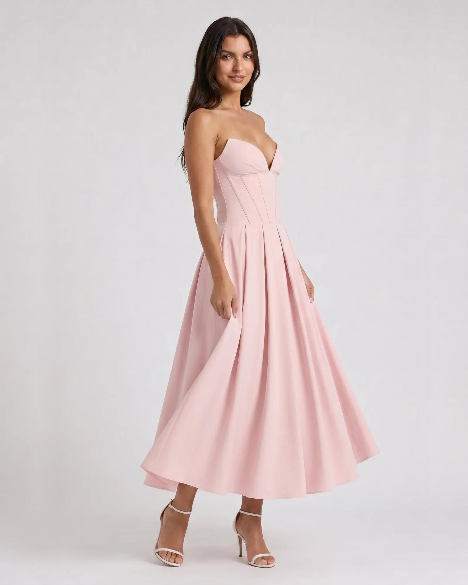 strapless sweetheart corset satin midi formal dress - image 2