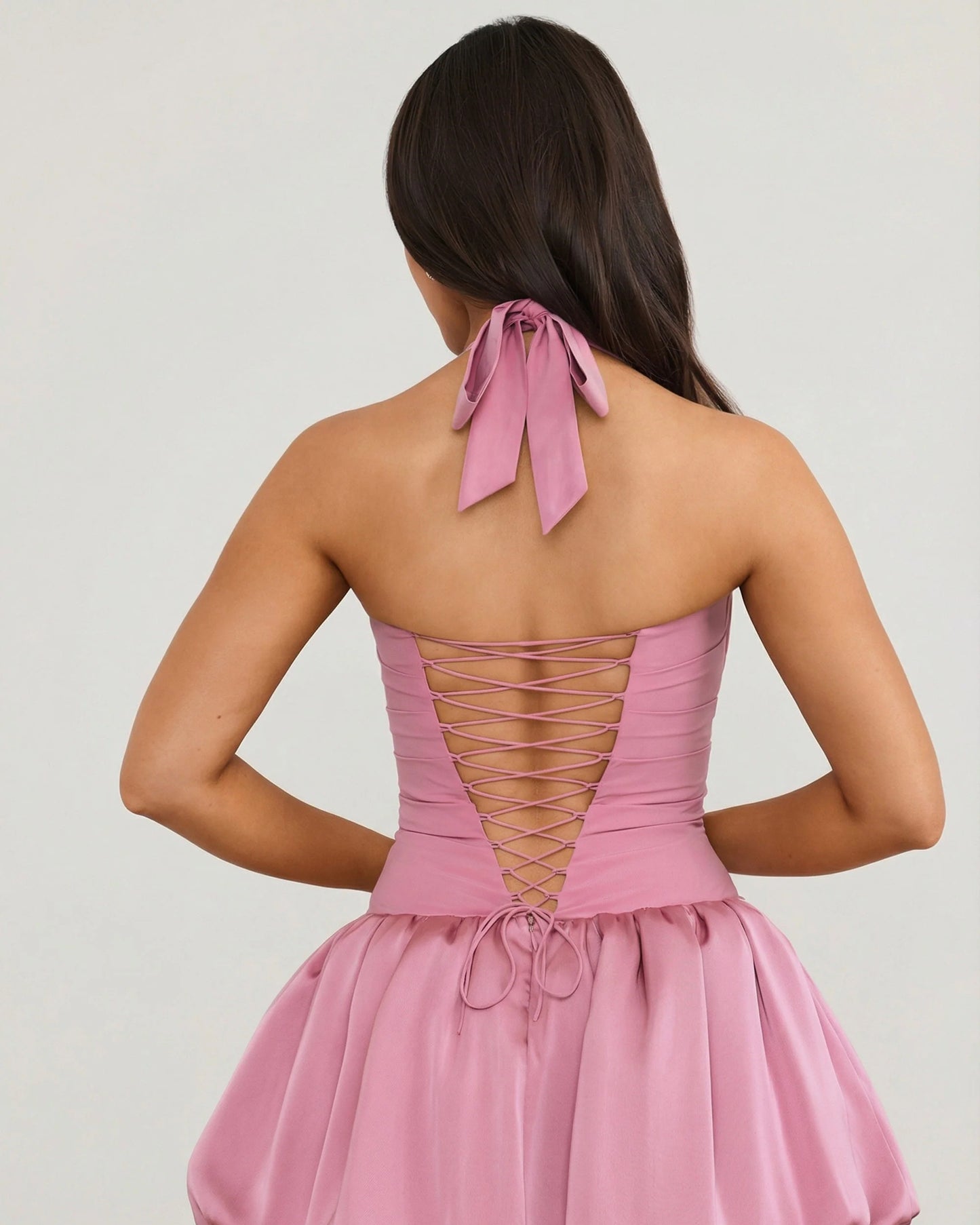 ludmila halterneck lace up corset mauve mini homecoming dress - image 2