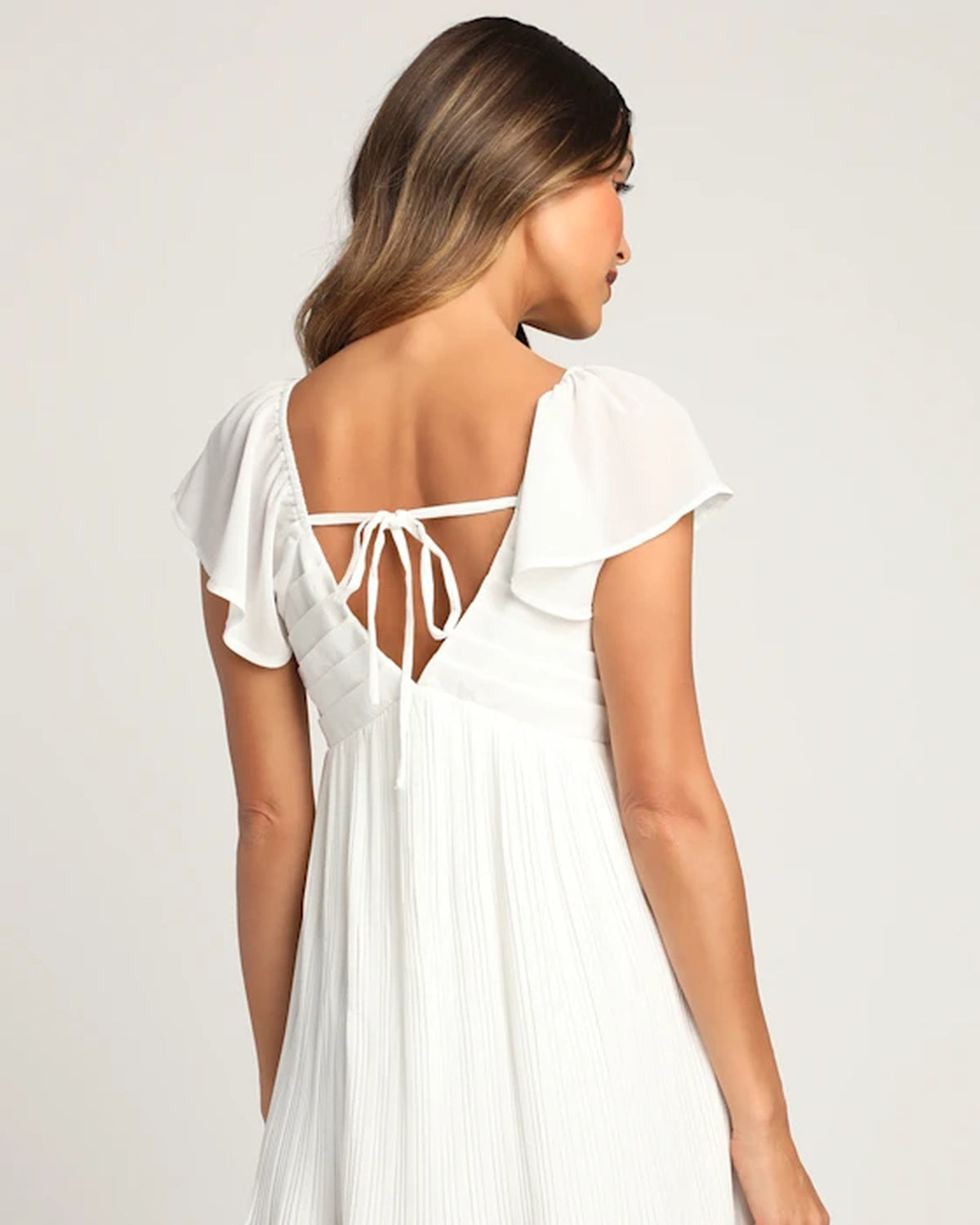amalfi coast white pleated flutter sleeve mini homecoming dress - image 2