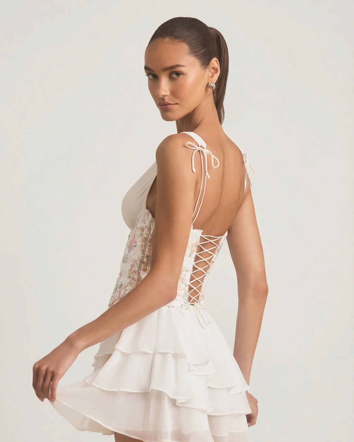 sakura embellished ruffled corset ivory mini homecoming dress - image 2