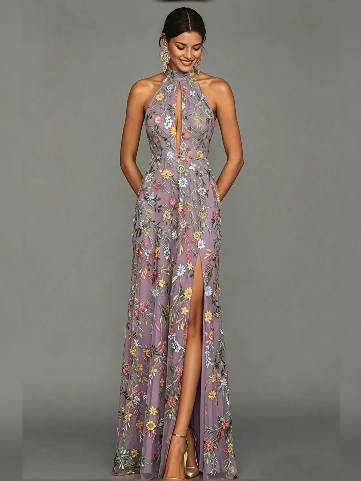 Mint Green a-line floor-length formal dress with cutout detail, alternate view