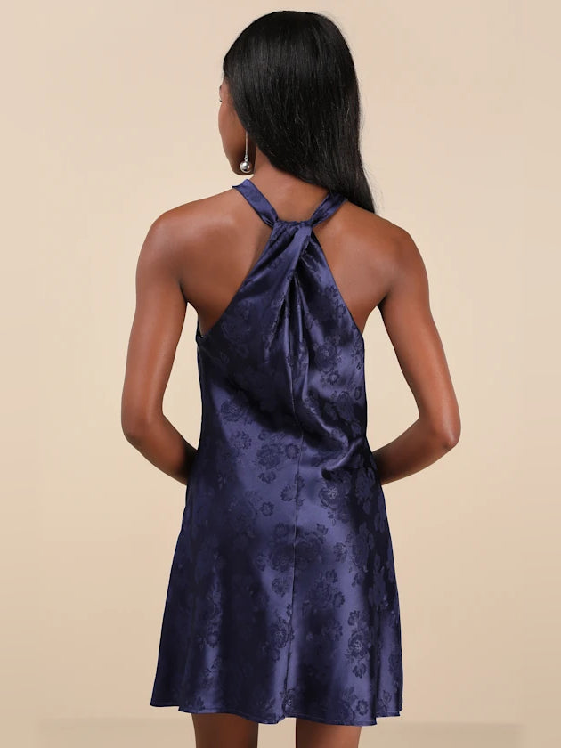Floral mini homecoming dress, alternate view showing the bodice and skirt