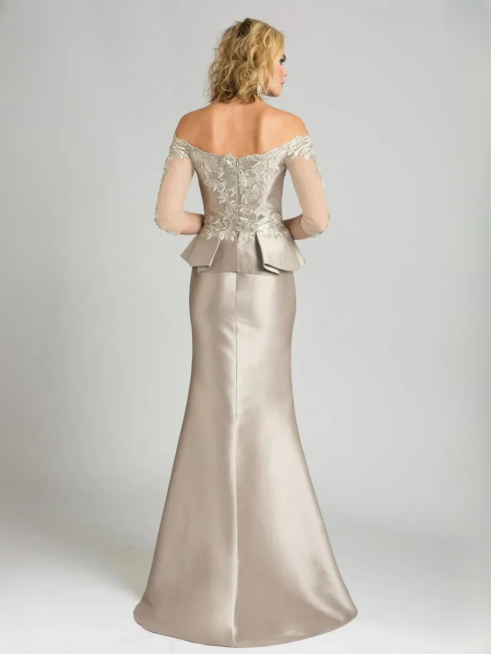 Champagne mermaid floor-length formal dress with embroidery, alternate view
