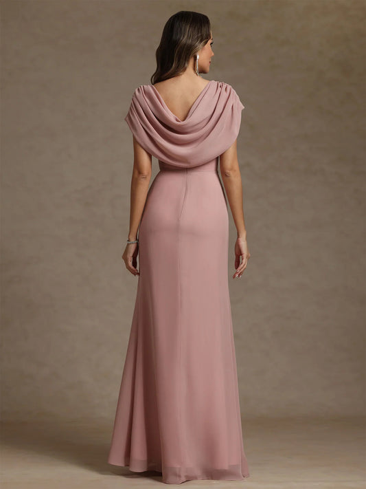 Dusty Rose floor-length mother of the bride dress, alternate view showing the bodice and skirt