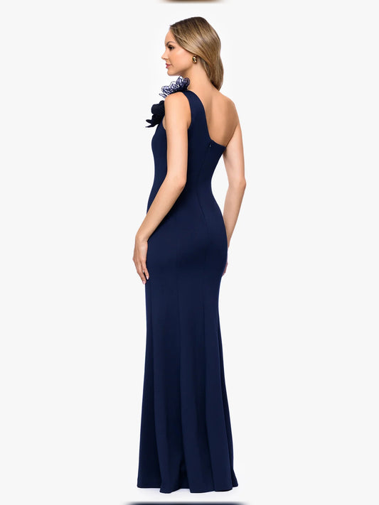Dark Navy floor-length mother of the bride dress, alternate view showing the bodice and skirt