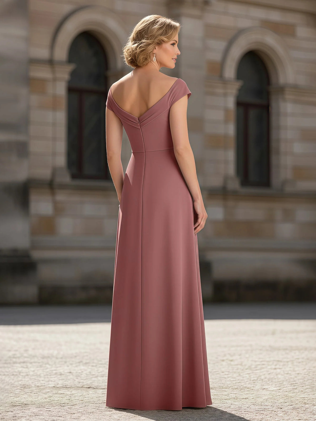 Rose Gold maxi mother of the bride dress, alternate view showing the bodice and skirt