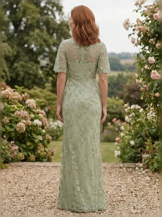 Dusty Sage short mother of the bride dress, alternate view showing the bodice and skirt