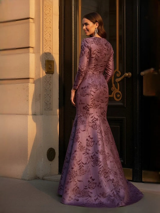 Mulberry floor-length mother of the bride dress, alternate view showing the bodice and skirt