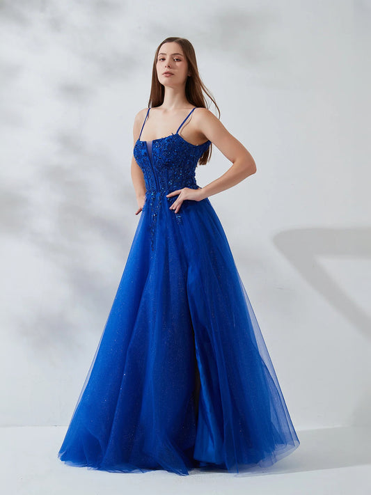 Cobalt Blue floor-length prom dress, alternate view showing the bodice and skirt